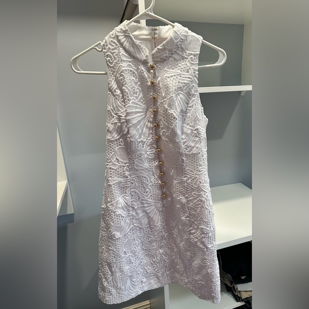 Lilly Pulitzer white dress with gold buttons